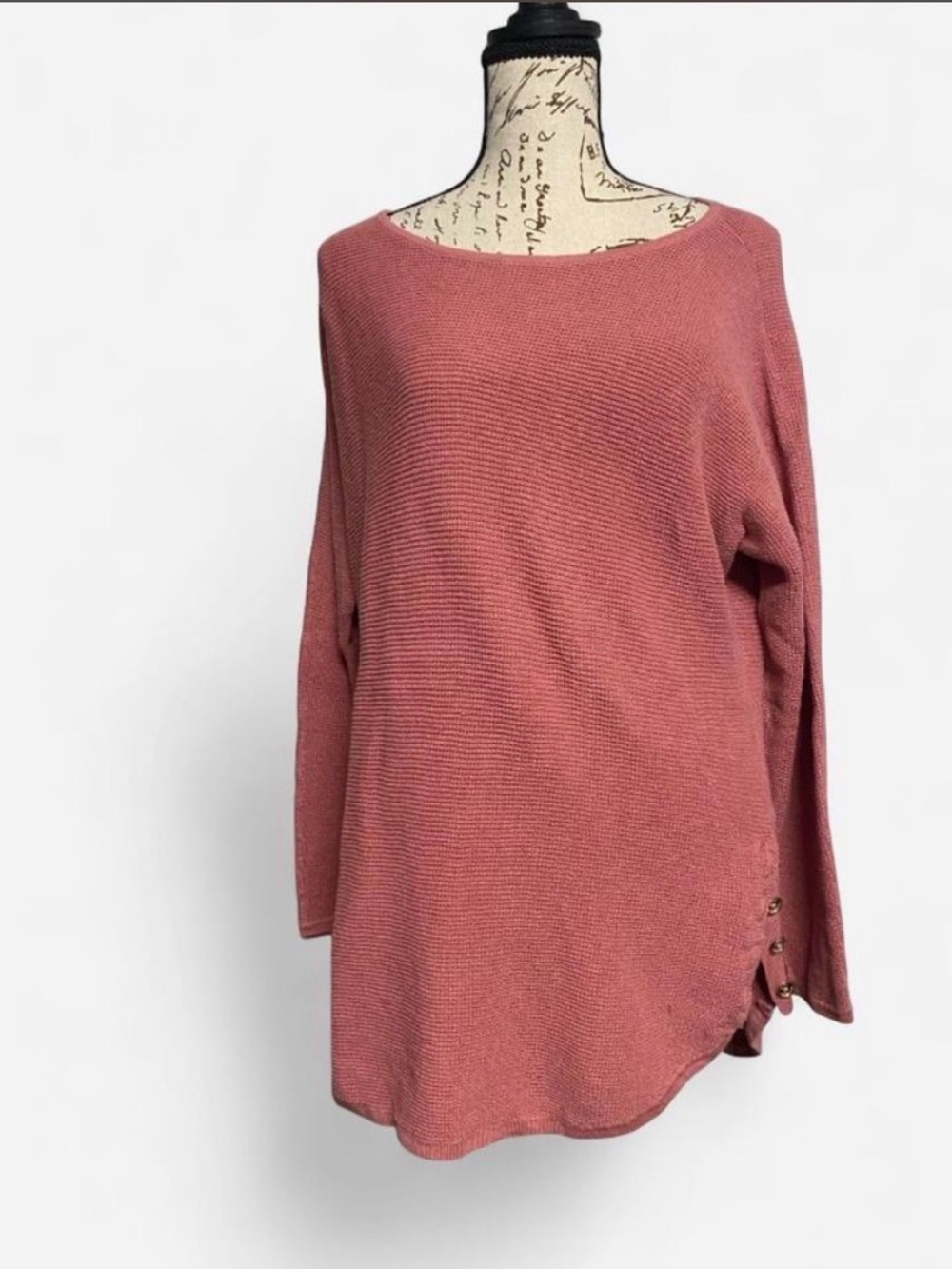 Michael Kors Rose Boatneck Ribbed Sweater with Side Buttons